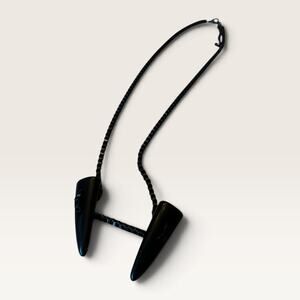 Modernist Matte Black Box Chain T-Bar Necklace Chunky Horn Drop Pendant Gothic